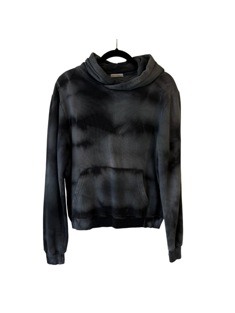 Ragdoll Tie Dye Fleece Hoodie Sweatshirt Black & Gray Pullover Size M Logo
